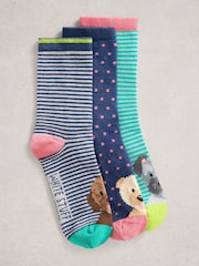 White Stuff Blue Dog Pals Ankle Socks 3 Pack - Image 1 of 2