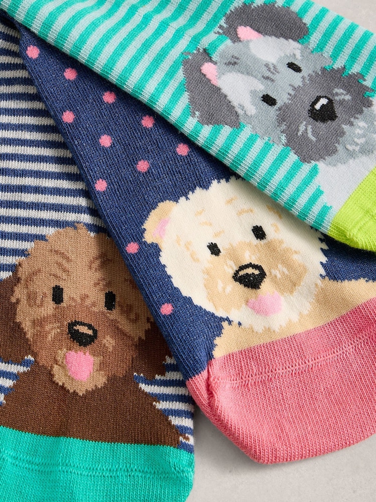 White Stuff Blue Dog Pals Ankle Socks 3 Pack - Image 2 of 2