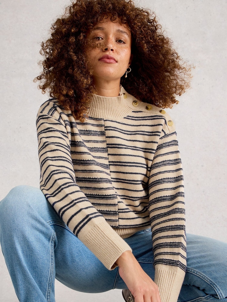 White Stuff Natural Mix Stripe Stand Jumper - Image 1 of 6