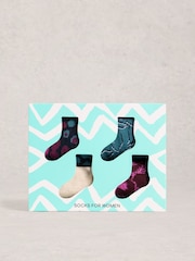 White Stuff Purple Floral Print Ankle Socks 4 Pack - Image 3 of 4