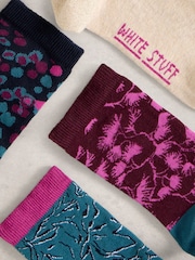 White Stuff Purple Floral Print Ankle Socks 4 Pack - Image 4 of 4