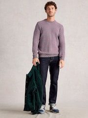 White Stuff Pink Textured Stripe Crew Neck Jumper - Image 1 of 6