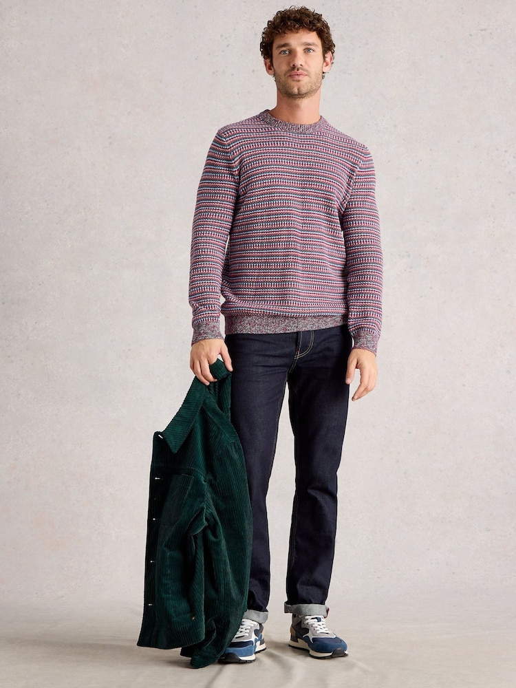 White Stuff Pink Textured Stripe Crew Neck Jumper - Image 1 of 6