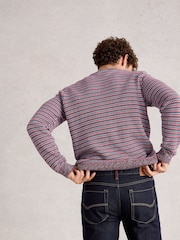 White Stuff Pink Textured Stripe Crew Neck Jumper - Image 2 of 6
