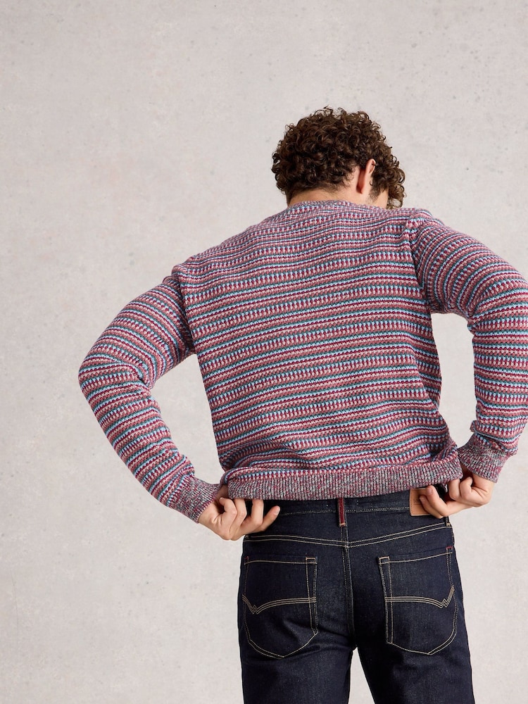 White Stuff Pink Textured Stripe Crew Neck Jumper - Image 2 of 6 White Stuff Pink Textured Stripe Crew Neck Jumper - Image 2 of 6