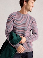 White Stuff Pink Textured Stripe Crew Neck Jumper - Image 3 of 6