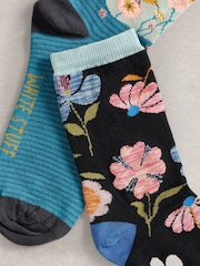 White Stuff Blue 2 Pack Floral Ankle Socks - Image 2 of 2