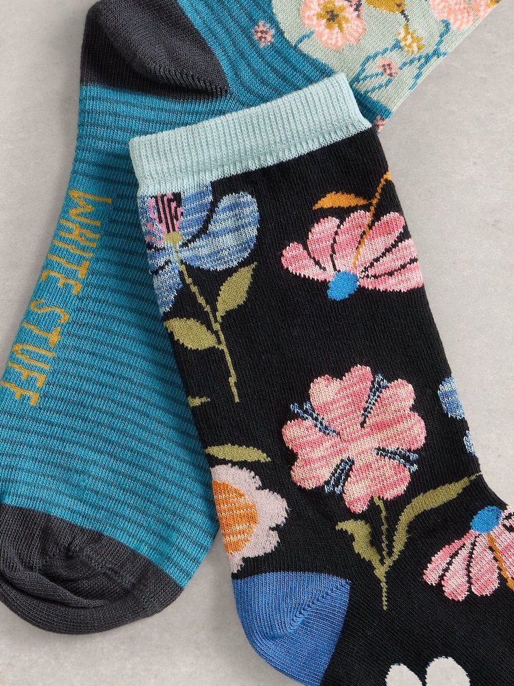 White Stuff Blue 2 Pack Floral Ankle Socks - Image 2 of 2