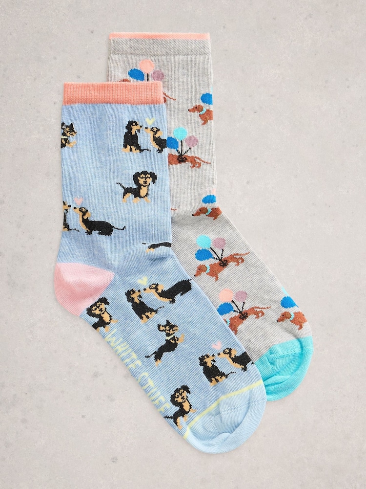 White Stuff Blue 2 Pack Sausage Dog Ankle Socks - Image 1 of 2