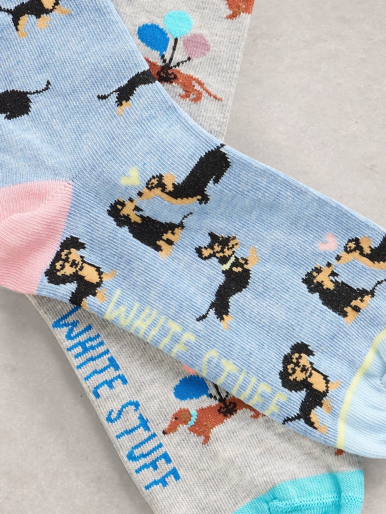 White Stuff Blue 2 Pack Sausage Dog Ankle Socks - Image 2 of 2