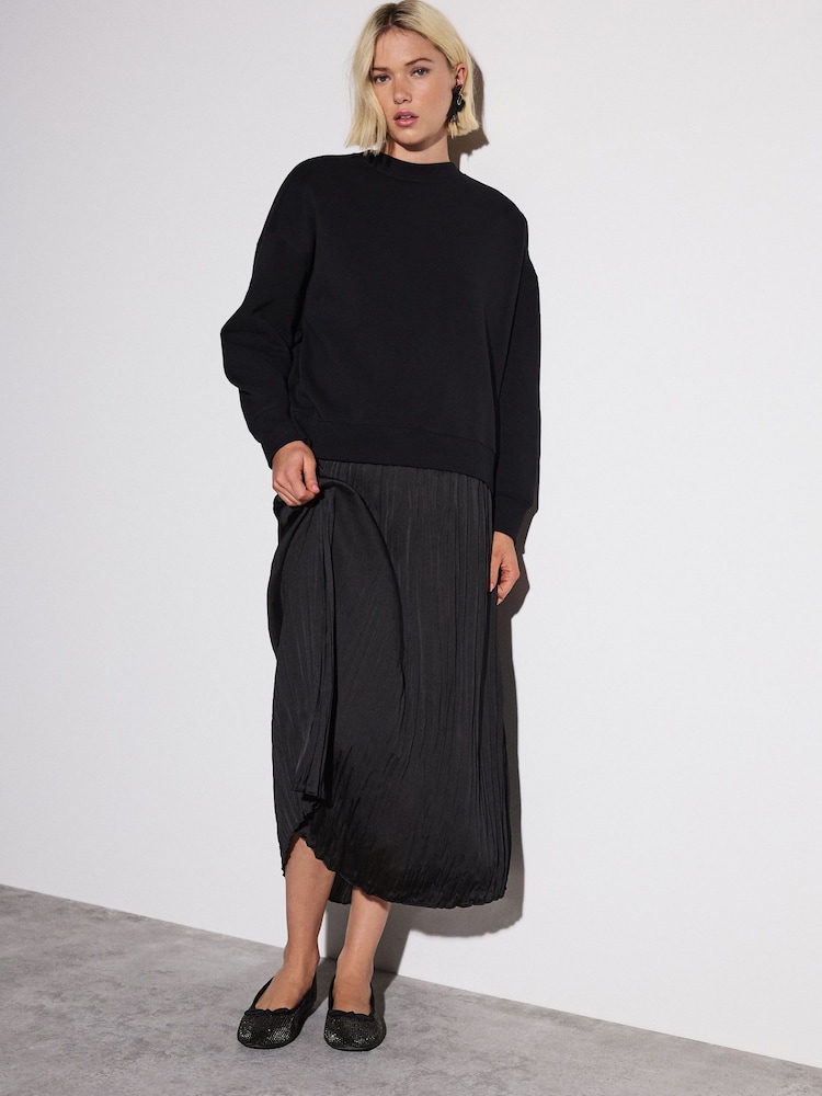 Black 2-In-1 Soft Touch Jumper With Satin Midi Skirt - Image 2 of 8 Black 2-In-1 Soft Touch Jumper With Satin Midi Skirt - Image 2 of 8