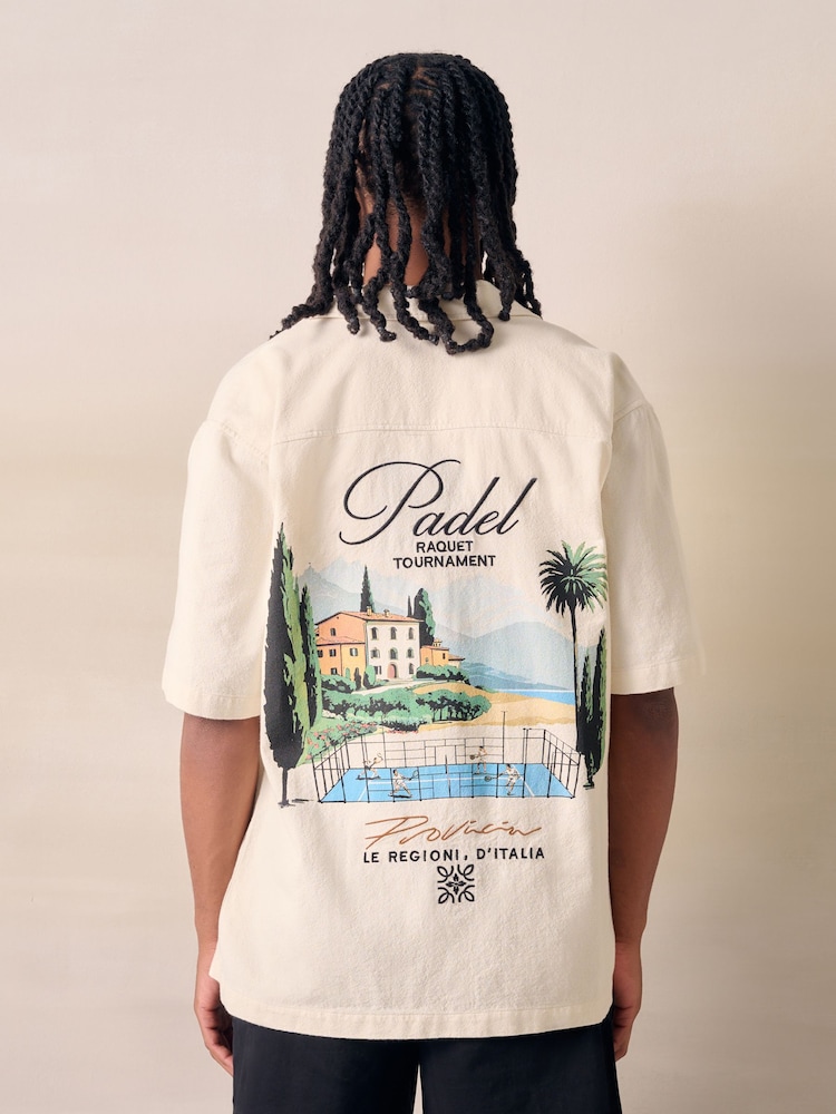 Ecru White Padel Jersey Print Short Sleeve Shirt - Image 1 of 5