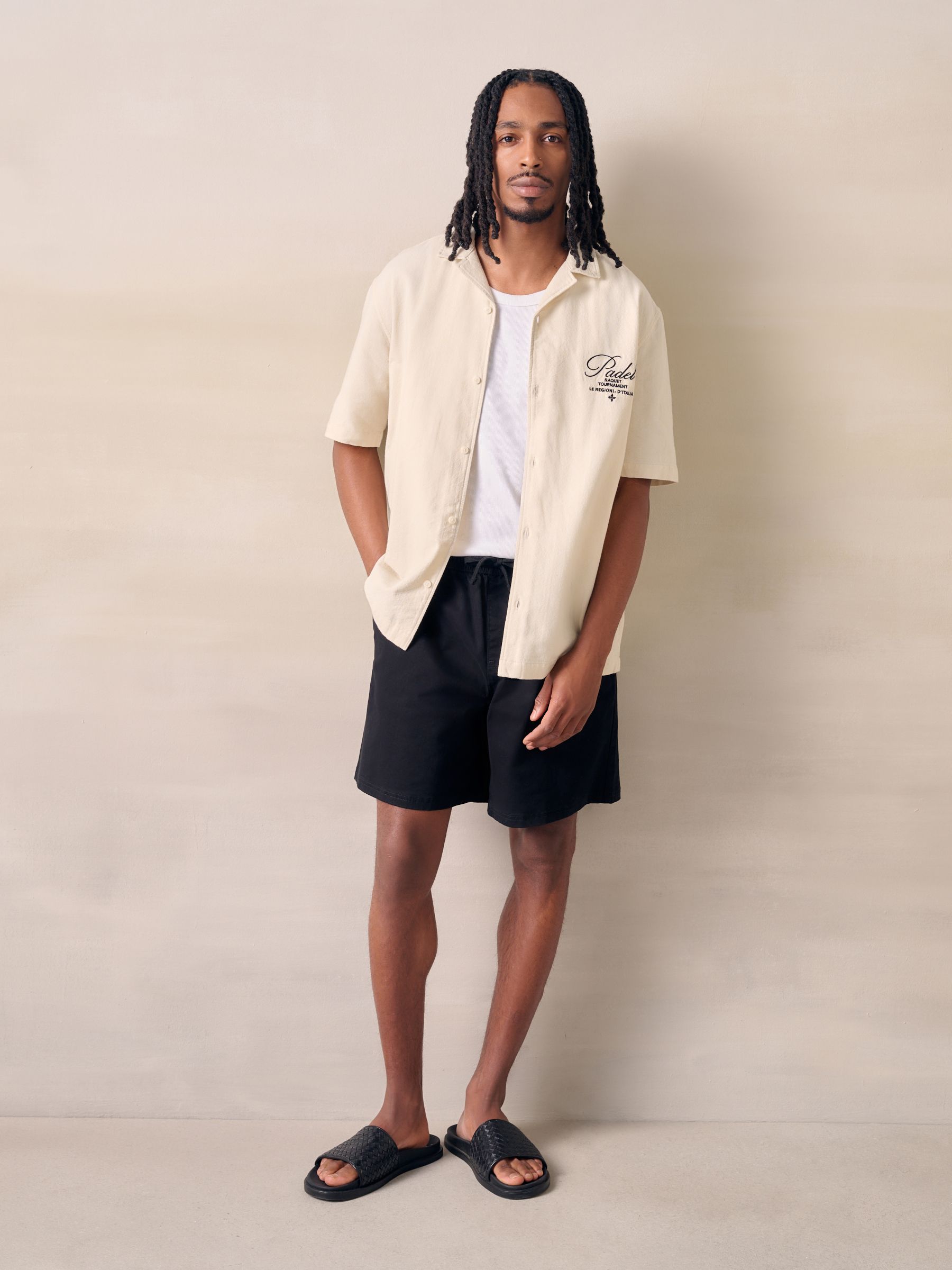 Buy Ecru White Padel Relaxed Fit Back Print Linen Blend Revere