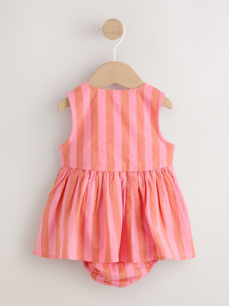 Rust Brown Stripe Woven Baby Dress With Intergrated Bodysuit (0mths-2yrs) - Image 2 of 7