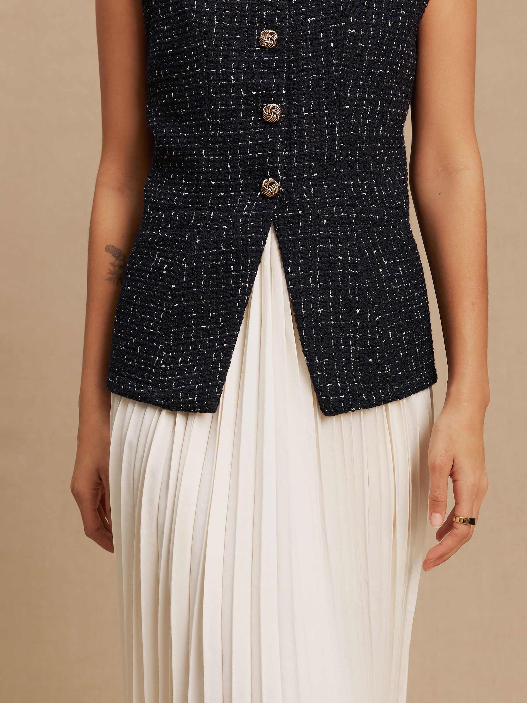 Buy Navy Blue/White - Occasion 2-in-1 Tweed Waistcoat Dress from