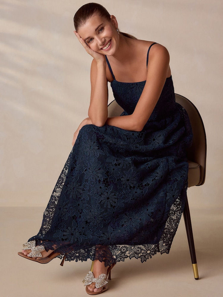 Buy Navy Blue Lace Bandeau Midi Occasion Dress from Next USA