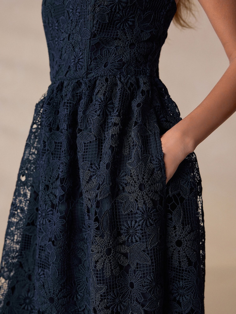 Buy Navy Blue Lace Bandeau Midi Occasion Dress from Next USA