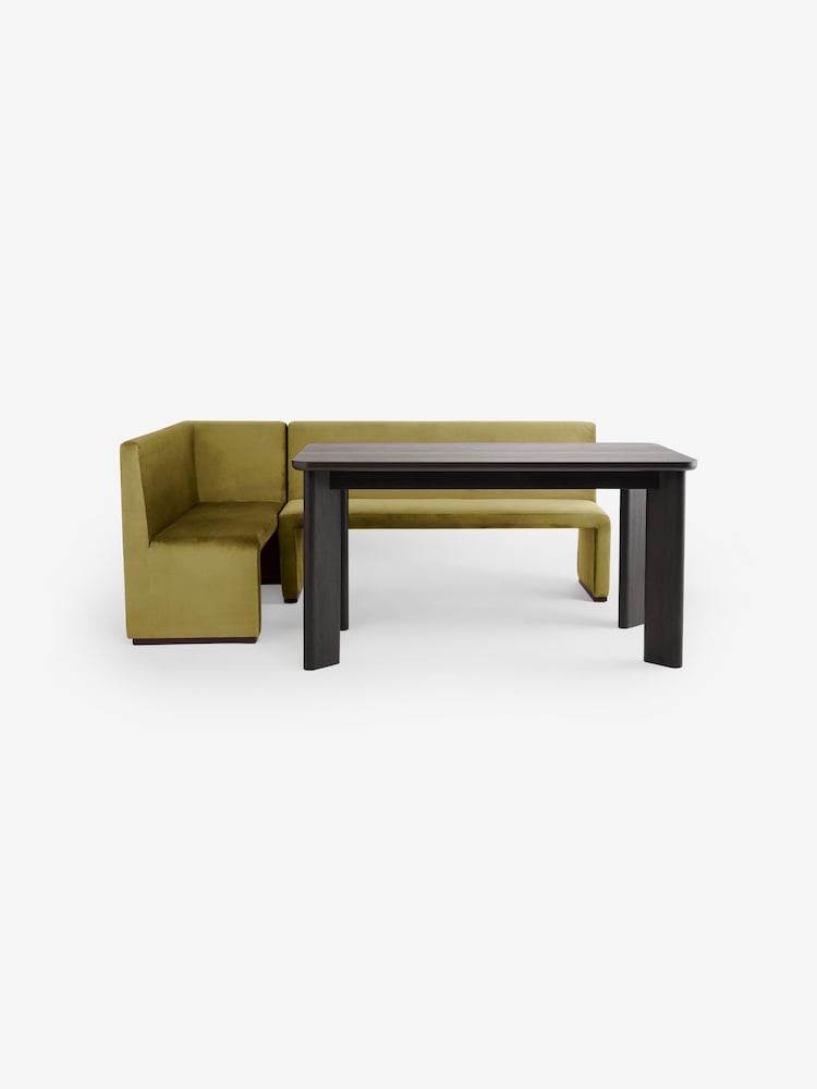 MADE.COM Fern Green Velvet Tova Left Hand Corner Dining Table and Bench Set - Image 2 of 2