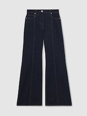 Reiss Indigo June Flared Seam-Detail Jeans - Image 2 of 7