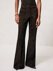 Reiss Chocolate Brown Priya Petite Suede High-Rise Flared Trousers - Image 3 of 8