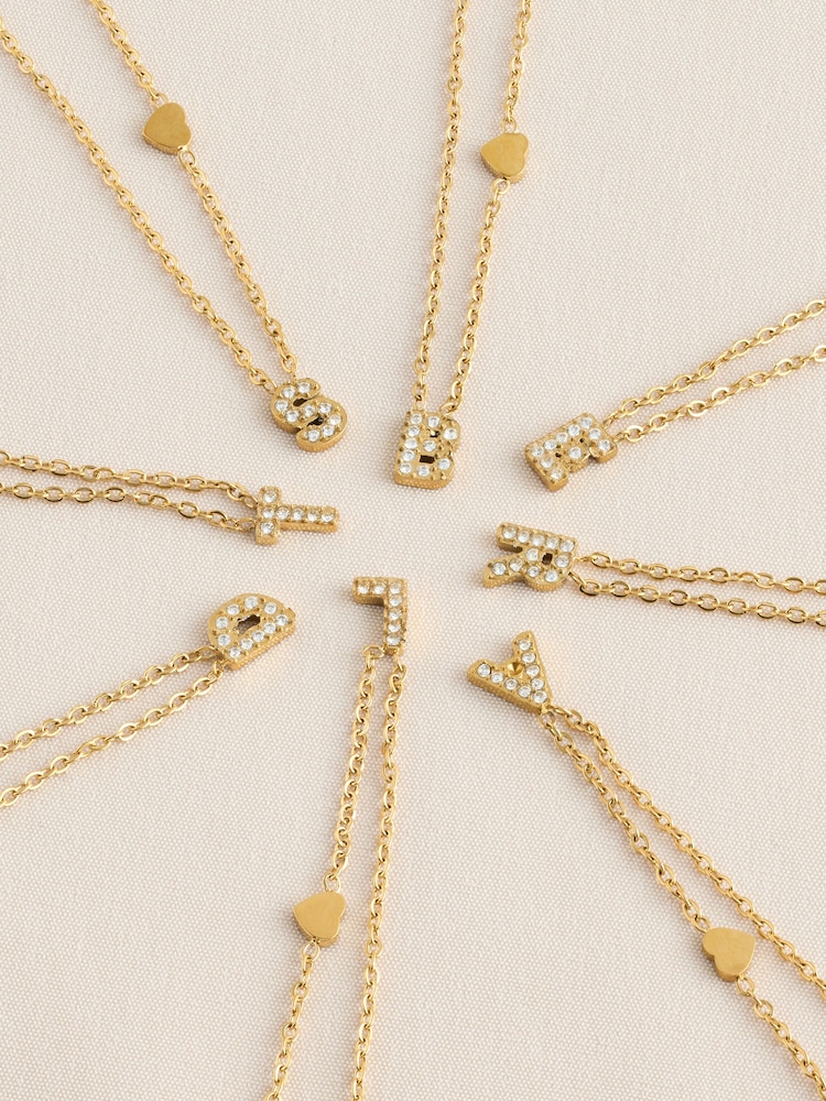 Gold Tone Stainless Steel Waterproof Initial Necklace - Image 1 of 22