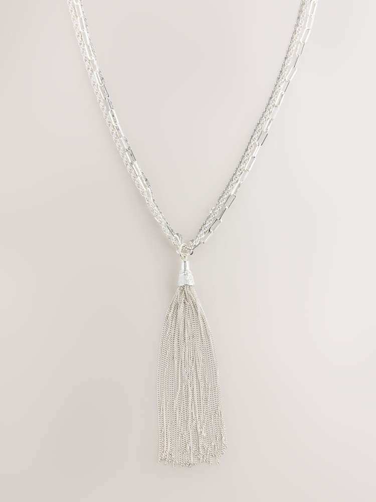 Με ασημένιο τόνο - 3 Κολιέ με κρεμαστό κόσμημα και φούντες σε στρώσεις - Εικόνα 1 του 3