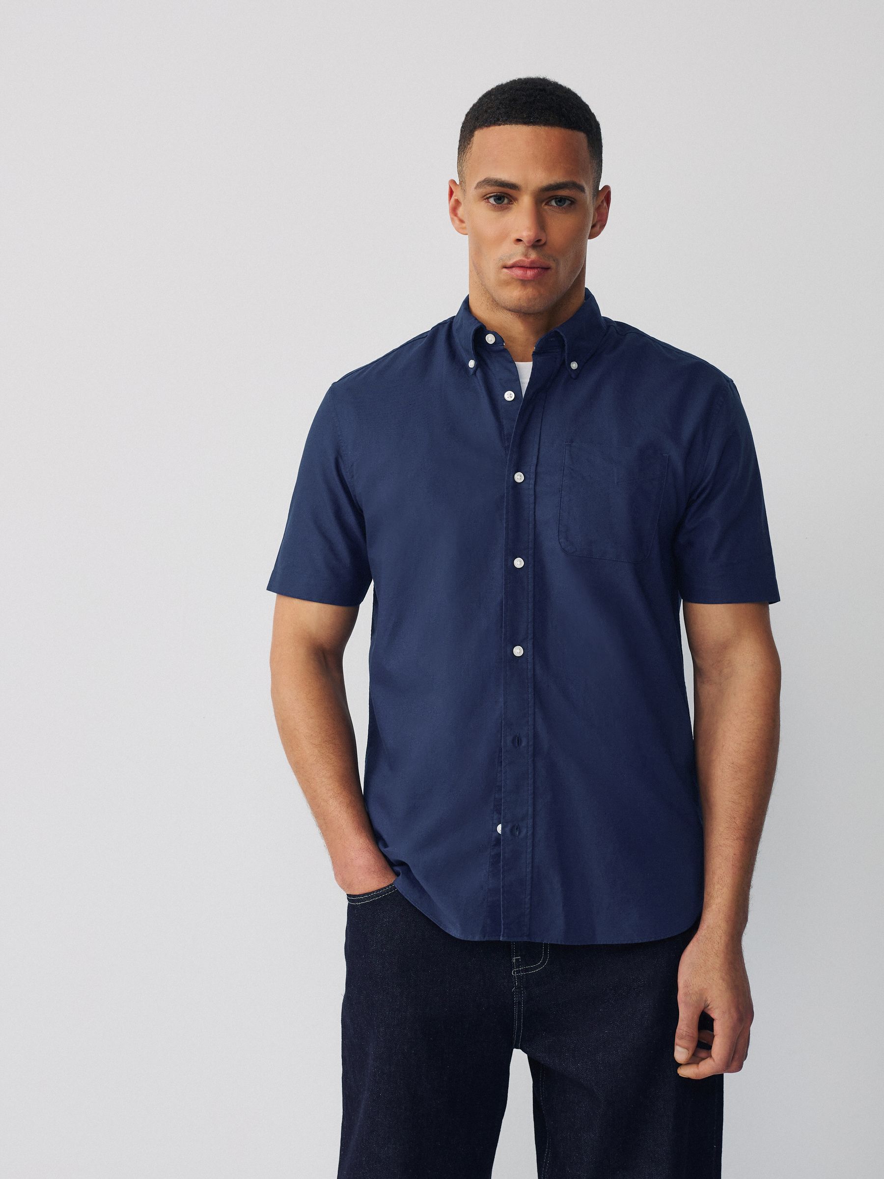Buy Navy Short Sleeve N.Premium 100% Cotton Regular Fit Oxford