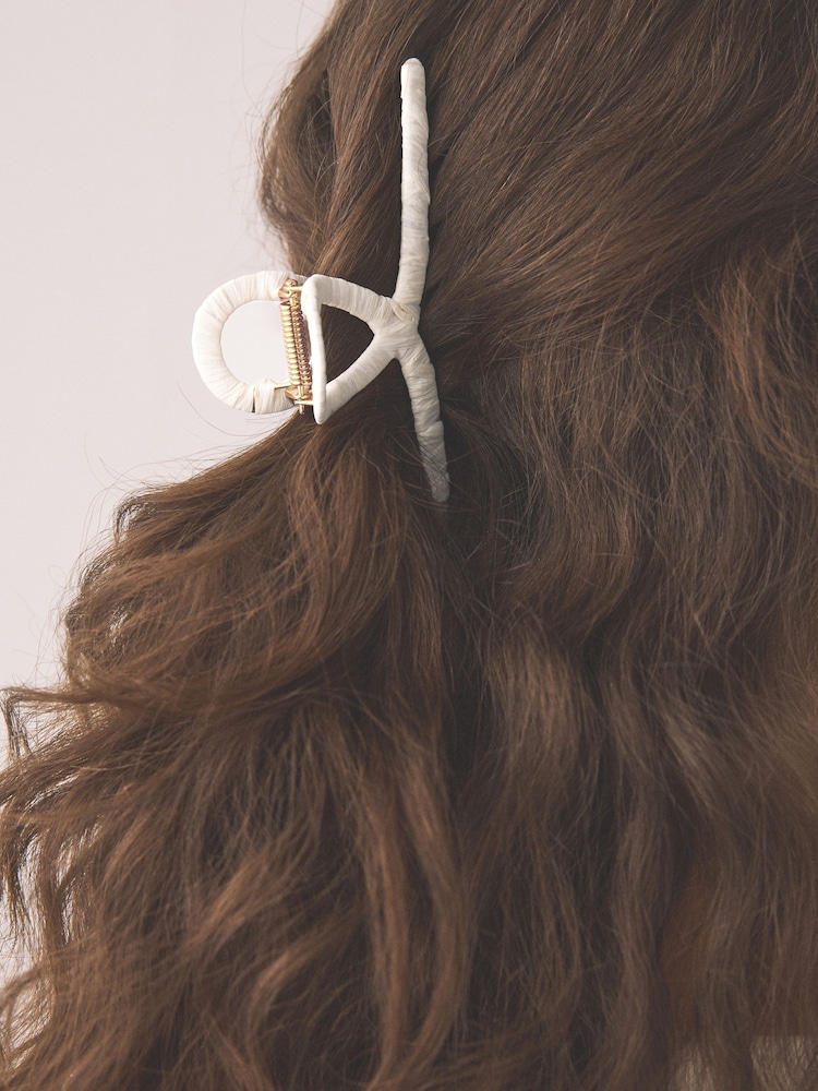 象牙白 - Raffia Hair Claw Clip - 圖片 2/5