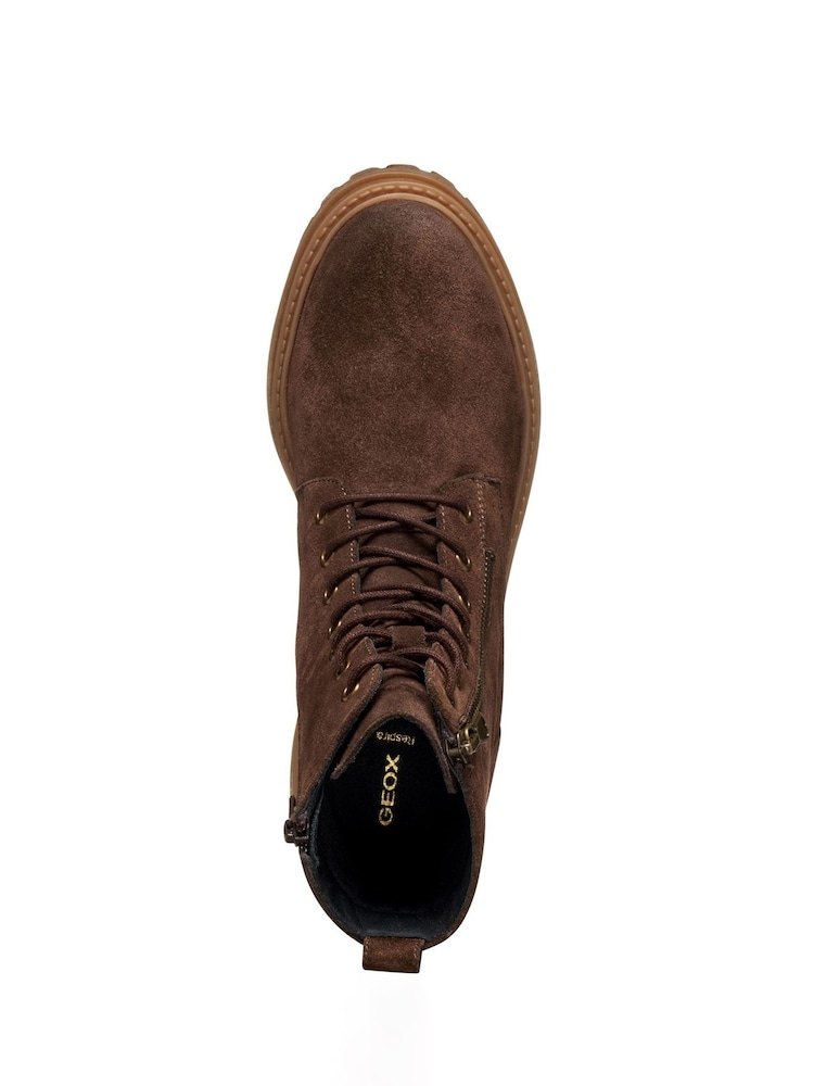 Geox Women’s New Annya Leather Ankle Boots - Breathable, Mid Heel, Elastic Side Panels, Brown