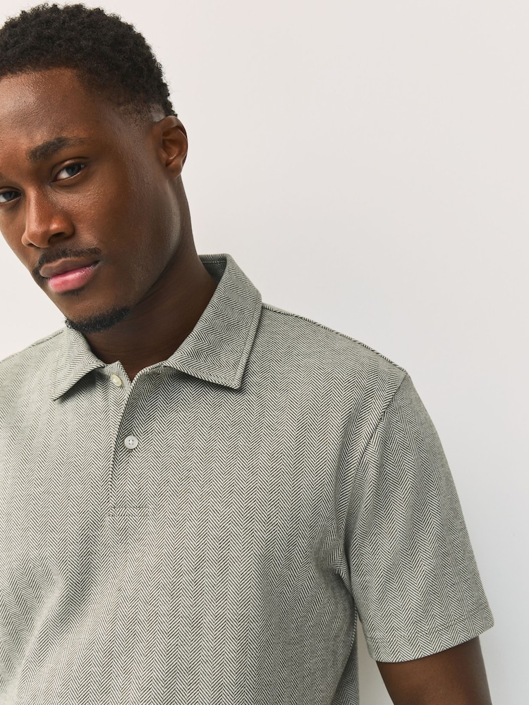 Olive Heritage Brushed Pattern Polo Shirt - Image 1 of 8
