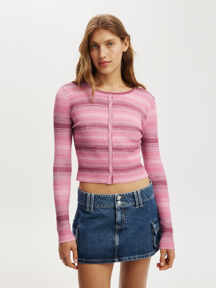 Cotton On Pink Everfine Rib Knit Cardigan - Image 1 of 5 Cotton On Pink Everfine Rib Knit Cardigan - Image 1 of 5