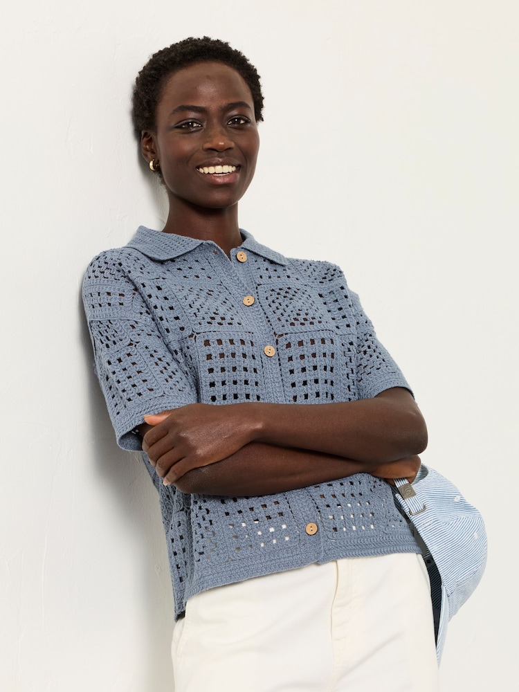FatFace Astrid Blue Crochet Shirt - Image 2 of 6
