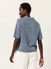 FatFace Astrid Blue Crochet Shirt - Image 3 of 6