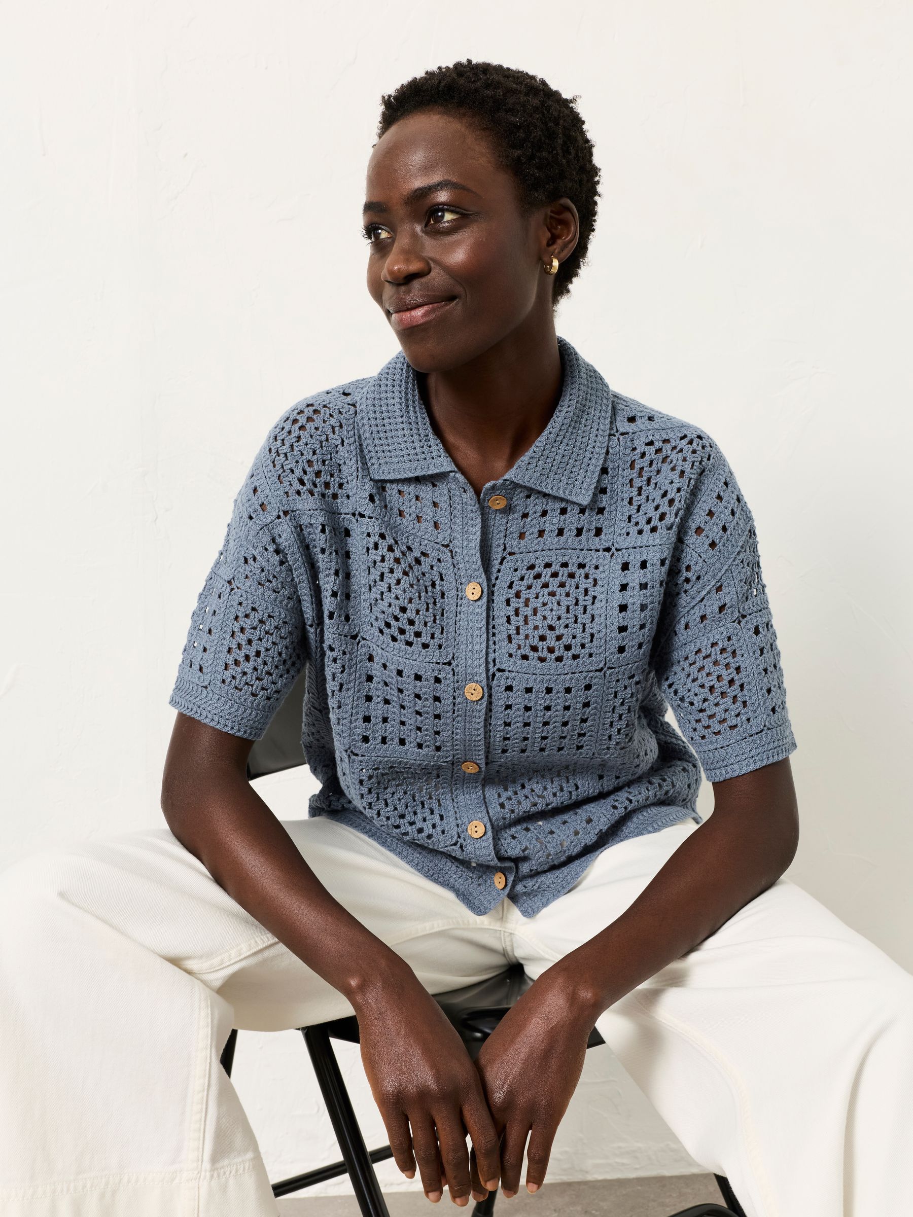 Buy FatFace Astrid Blue Crochet Shirt from the Next UK online shop