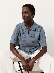 FatFace Astrid Blue Crochet Shirt - Image 5 of 6