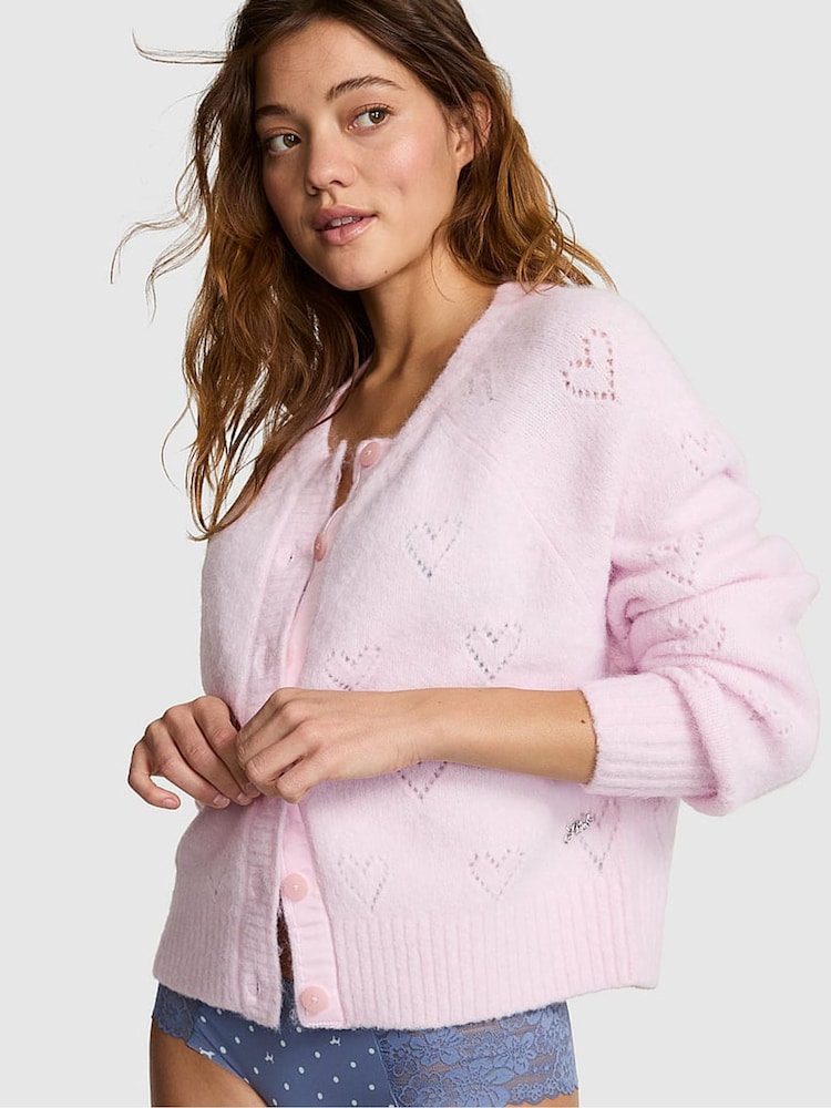 Victoria's Secret Pink Pink Tulip Heart Pointelle Cardigan - Image 1 of 2