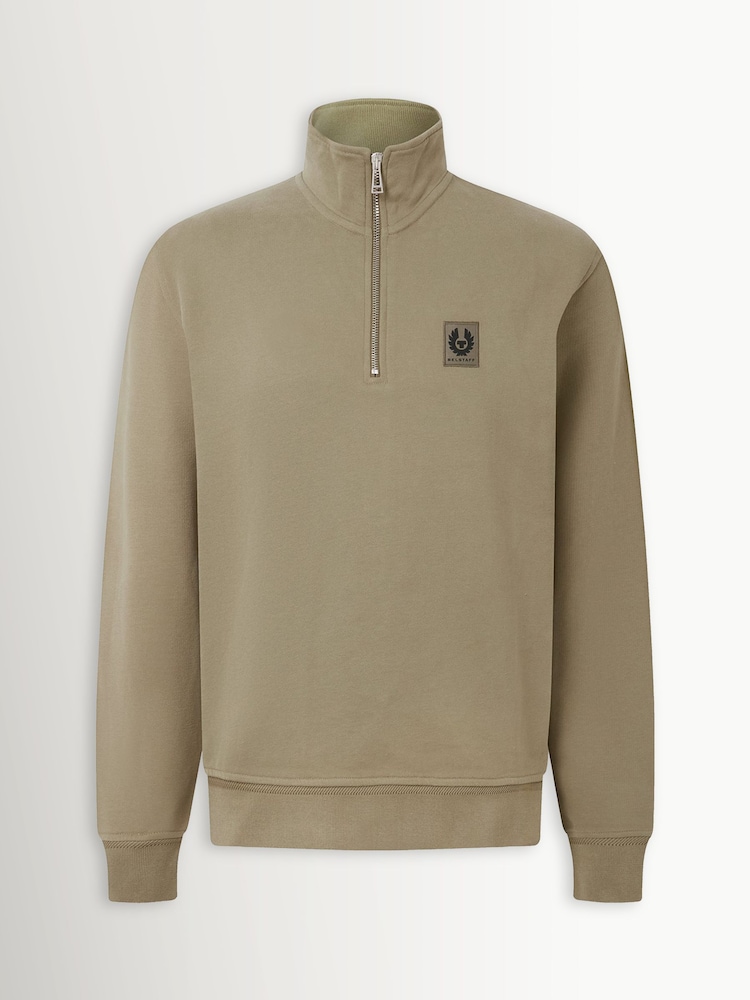 Belstaff Green Classic Fleece Quarter Zip Sweatshirt - Image 1 of 2