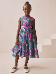 Albastru turcoaz - Rochie de bal cu imprimeu floral (3-14ani) - Imaginea 2 din 8