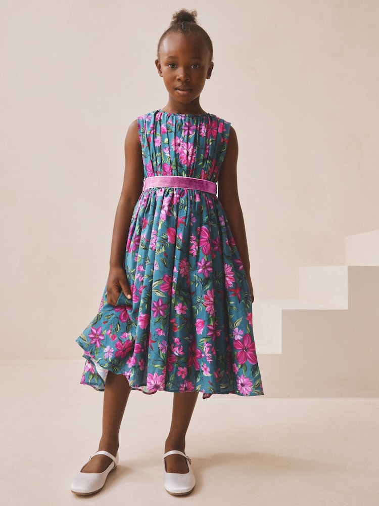 Albastru turcoaz - Rochie de bal cu imprimeu floral (3-14ani) - Imaginea 2 din 8 Albastru turcoaz - Rochie de bal cu imprimeu floral (3-14ani) - Imaginea 2 din 8