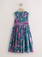 Albastru turcoaz - Rochie de bal cu imprimeu floral (3-14ani) - Imaginea 5 din 8