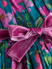 Albastru turcoaz - Rochie de bal cu imprimeu floral (3-14ani) - Imaginea 7 din 8