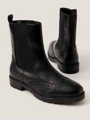 Monsoon Black Eli Brogue Leather Chelsea Boots - Image 3 of 3