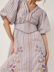 Monsoon Pink Alexis Embroidered Stripe Midi Dress - Image 2 of 4