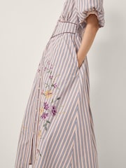 Monsoon Pink Alexis Embroidered Stripe Midi Dress - Image 3 of 4