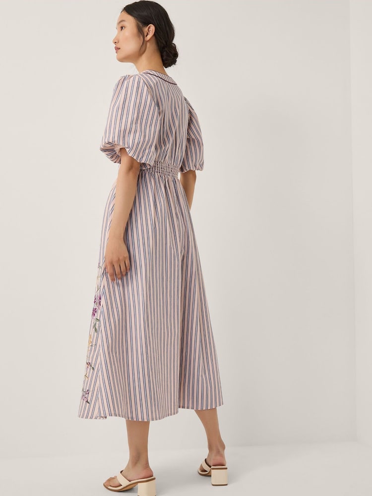 Monsoon Pink Alexis Embroidered Stripe Midi Dress - Image 4 of 4