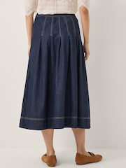 Monsoon Blue Darcie Pleated Denim Midi Skirt - Image 9 of 15