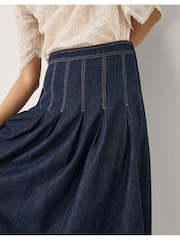 Monsoon Blue Darcie Pleated Denim Midi Skirt - Image 12 of 15