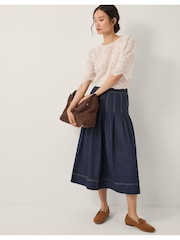 Monsoon Blue Darcie Pleated Denim Midi Skirt - Image 13 of 15