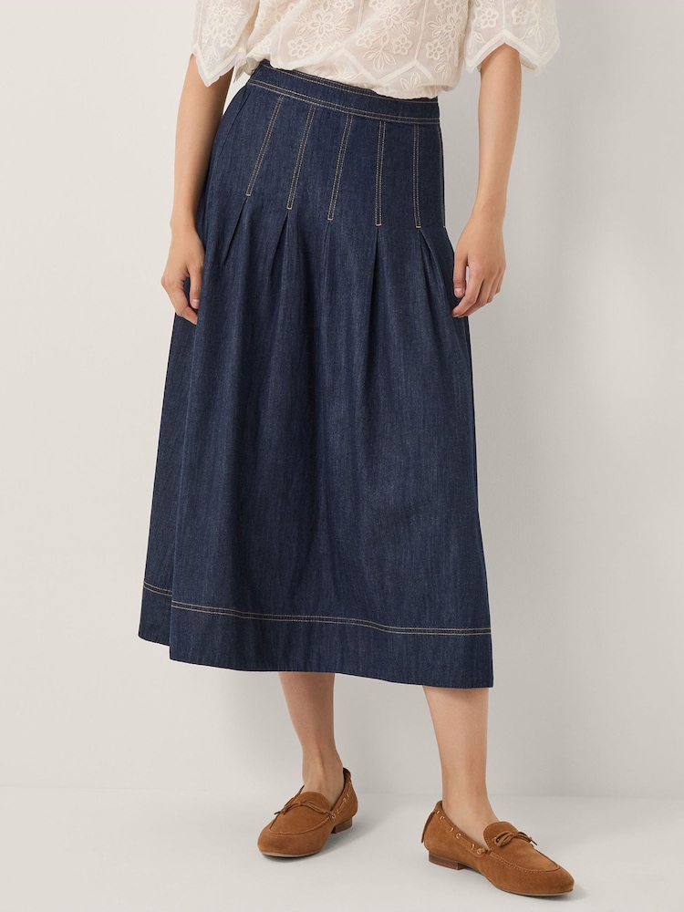 Monsoon Blue Darcie Pleated Denim Midi Skirt - Image 1 of 15 Monsoon Blue Darcie Pleated Denim Midi Skirt - Image 1 of 15