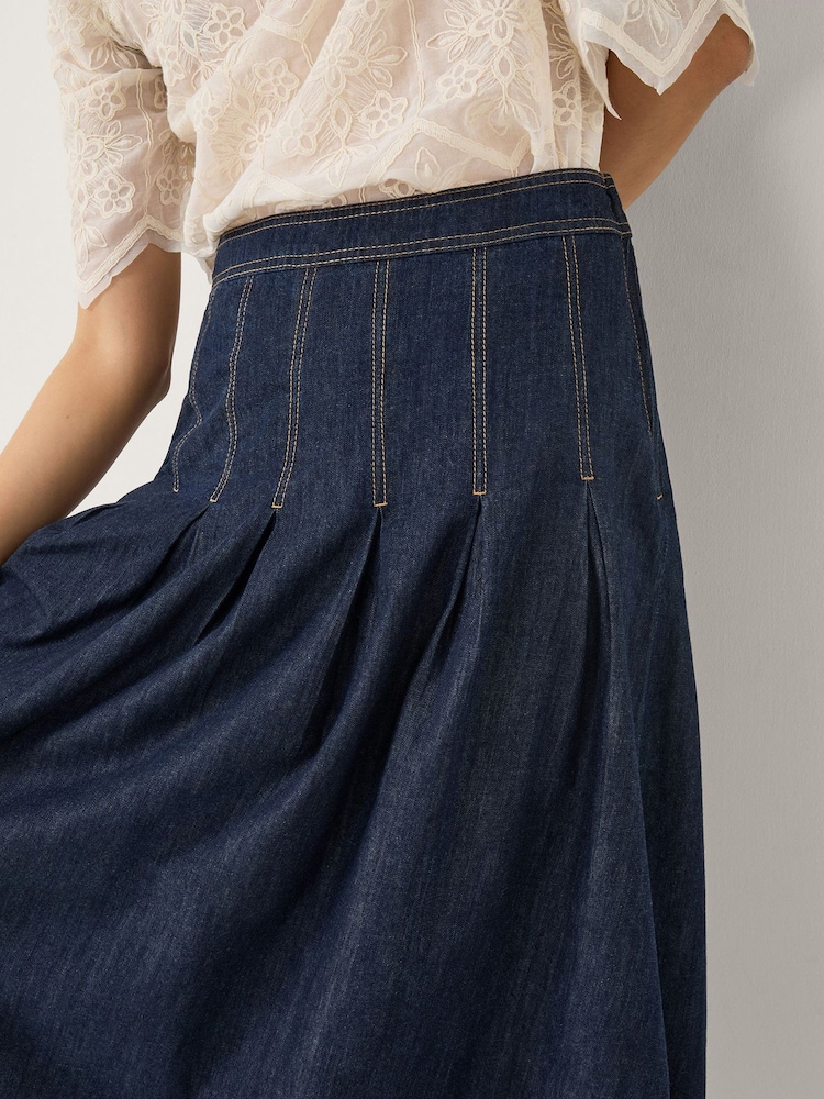 Monsoon Darcie Pleated Denim Midi Skirt - Bild 5 von 5